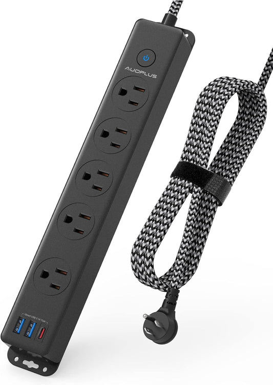 Surge Protector Power Strip with USB C Ports 10FT Braided Extension Cord